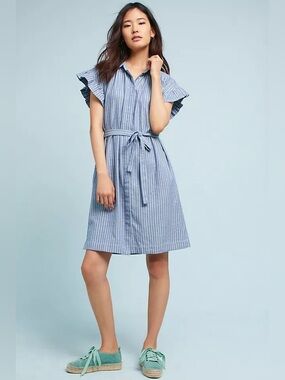 Anthropologie Isabella Sinclair Piper Flutter-Sleeve Shirtdress